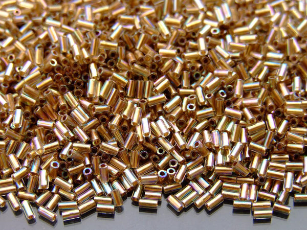 10g TOHO 3mm Bugle Japanese Seed Beads 994 Gold Lined Crystal Rainbow Beadacious