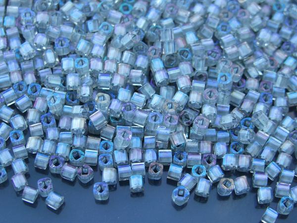 10g TOHO 3mm Cube Japanese Seed Beads 261 Inside Color Rainbow Crystal/Gray Lined Beadacious