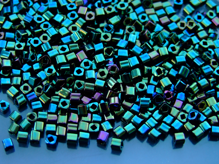 10g TOHO 3mm Cube Japanese Seed Beads 84 Metallic Iris Green/Brown Beadacious