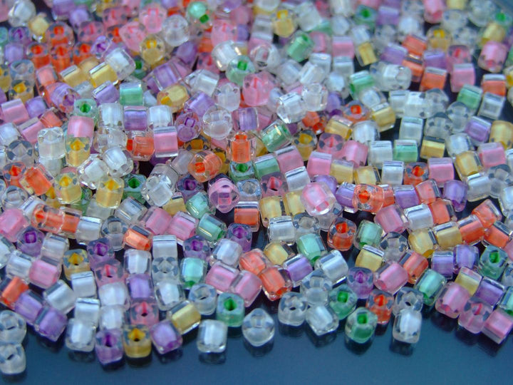 10g TOHO 3mm Cube Japanese Seed Beads BMP Color Lined Pastel Mix Beadacious