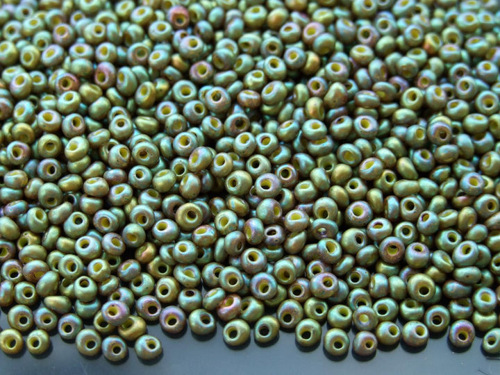 10g TOHO 3mm Magatama Japanese Seed Beads 1627 Opaque Rainbow Khaki Beadacious