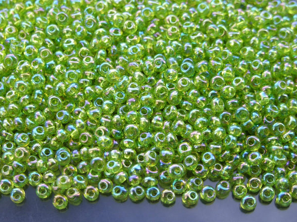 10g TOHO 3mm Magatama Japanese Seed Beads 164 Transparent Lime Green Rainbow Beadacious