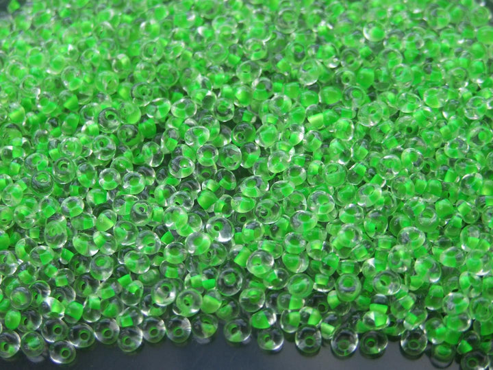 10g TOHO 3mm Magatama Japanese Seed Beads 184 Inside Color Luster Crystal/Spearmint Lined Beadacious