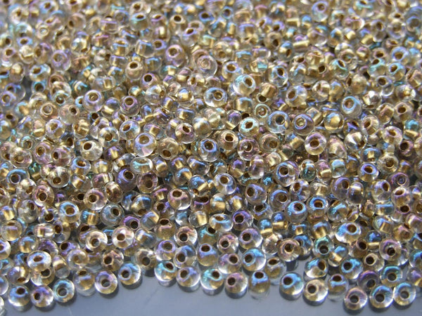 10g TOHO 3mm Magatama Japanese Seed Beads 262 Inside Color Crystal/Gold Lined Beadacious