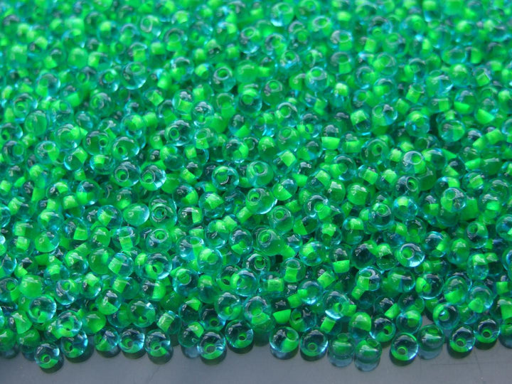 10g TOHO 3mm Magatama Japanese Seed Beads 307 Inside Color Aquamarine/Yellow Lined Beadacious