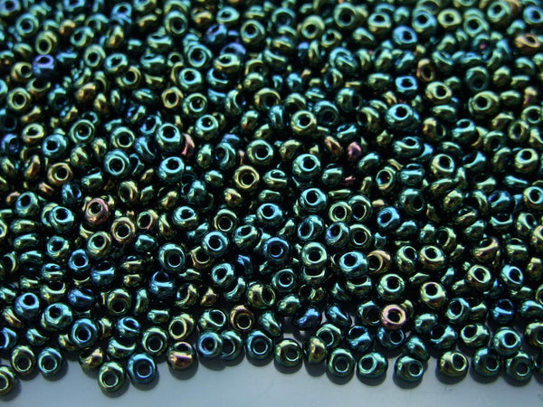 10g TOHO 3mm Magatama Japanese Seed Beads 84 Metallic Iris Green/Brown Beadacious