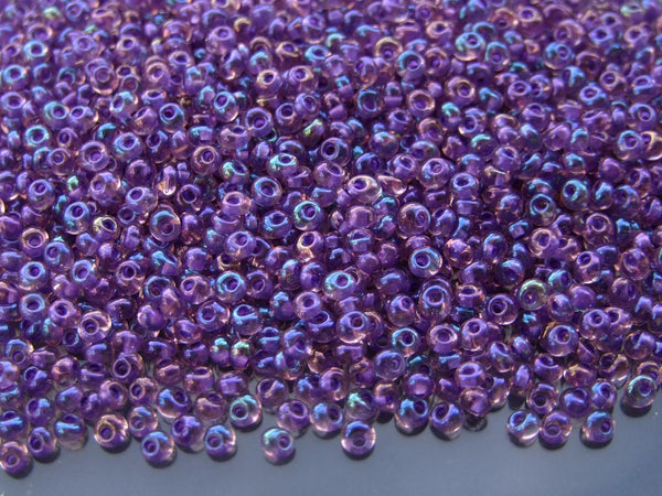 10g TOHO 3mm Magatama Japanese Seed Beads 928 Inside Color Rainbow Rosaline/Purple Lined Beadacious