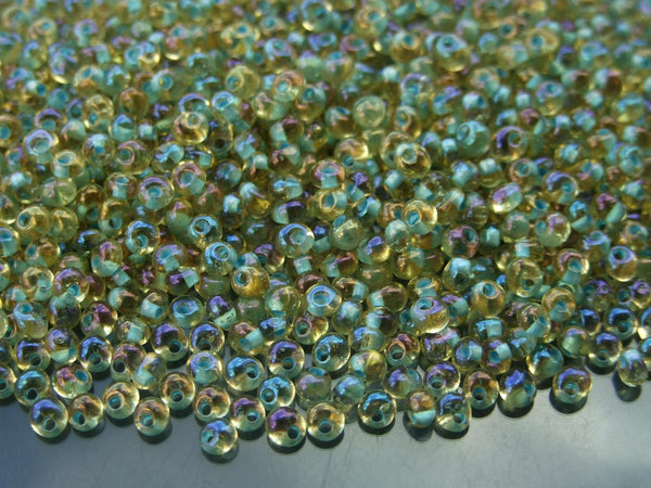 10g TOHO 3mm Magatama Japanese Seed Beads 952 Inside Color Light Topaz/Sea Foam Frosted Lined Beadacious