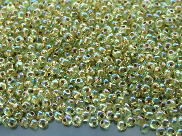 10g TOHO 3mm Magatama Japanese Seed Beads 998 Gold Lined Light Jonquil Rainbow Beadacious