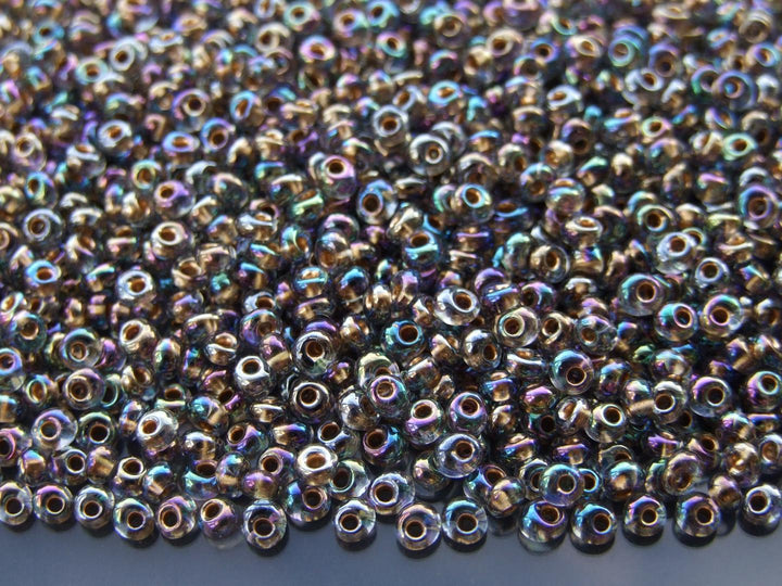 10g TOHO 3mm Magatama Japanese Seed Beads 999 Gold Lined Black Diamond Rainbow Beadacious