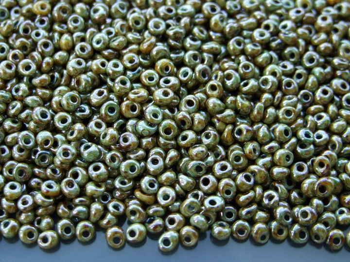 10g TOHO 3mm Magatama Japanese Seed Beads Y182 HYBRID Opaque Luster Transparent Green Beadacious