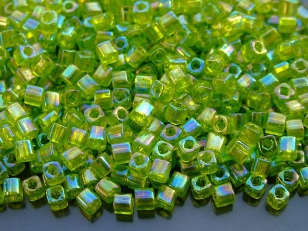 10g TOHO 4mm Cube Japanese Seed Beads 164 Transparent Lime Green Rainbow Beadacious