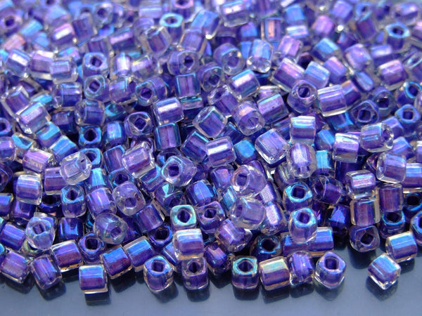 10g TOHO 4mm Cube Japanese Seed Beads 265 Inside Color Crystal/Metall Purple Lined Rainbow Beadacious