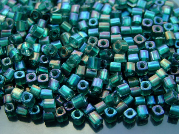 10g TOHO 4mm Cube Japanese Seed Beads 270F Inside Color Frosted Crystal Prairie Green Lined Beadacious