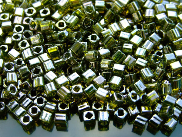 10g TOHO 4mm Cube Japanese Seed Beads 457 Gold Luster Green Tea Beadacious