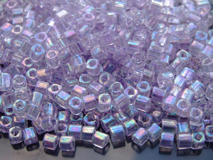 10g TOHO 4mm Cube Japanese Seed Beads 477D Transparent Foxglove Rainbow Beadacious