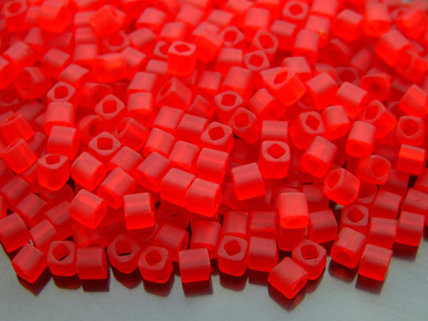 10g TOHO 4mm Cube Japanese Seed Beads 5BF Transparent Frosted Siam Ruby Beadacious