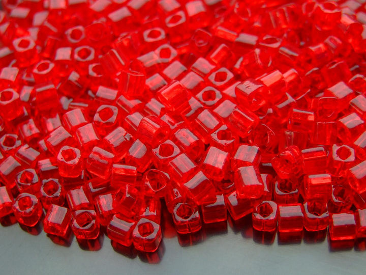 10g TOHO 4mm Cube Japanese Seed Beads 5C Transparent Ruby Beadacious