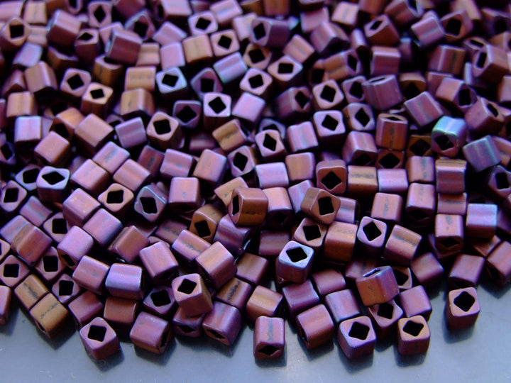 10g TOHO 4mm Cube Japanese Seed Beads 703 Matte Color Mauve Mocha Beadacious