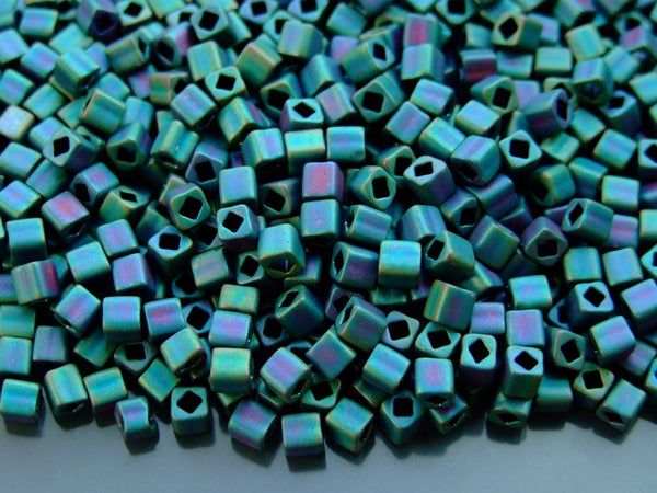 10g TOHO 4mm Cube Japanese Seed Beads 706 Matte Color Iris Teal Beadacious