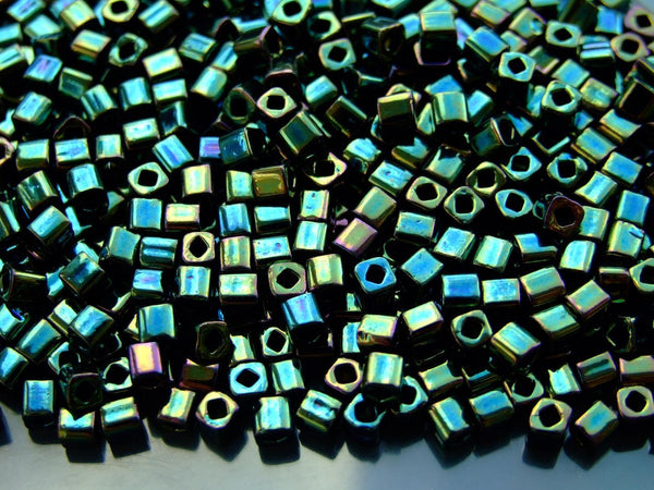 10g TOHO 4mm Cube Japanese Seed Beads 84 Metallic Iris Green/Brown Beadacious