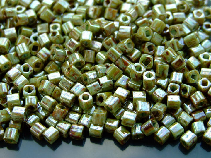 10g TOHO 4mm Cube Japanese Seed Beads Y183 HYBRID Ultra Luster Opaque Green Beadacious