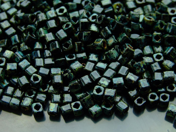 10g TOHO 4mm Cube Japanese Seed Beads Y302 HYBRID Jet Picasso Beadacious