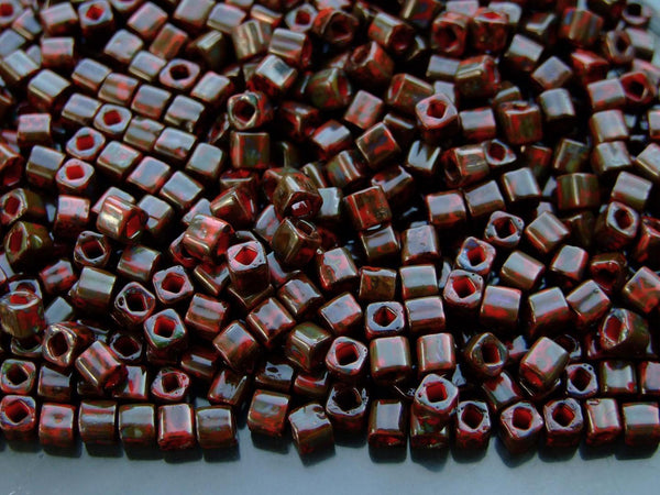 10g TOHO 4mm Cube Japanese Seed Beads Y304 HYBRID Pepper Red Picasso Beadacious