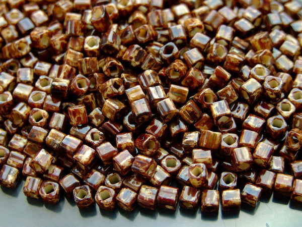 10g TOHO 4mm Cube Japanese Seed Beads Y306 HYBRID Light Beige Picasso Beadacious