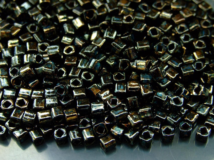 10g TOHO 4mm Cube Japanese Seed Beads Y503 HYBRID Antiqued Metallic Black Beadacious