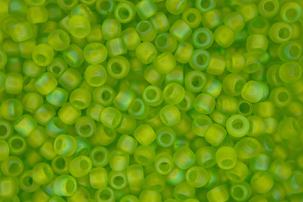 10g TOHO 6/0 Round Japanese Seed Beads 4mm 164F Transparent Rainbow Frosted Lime Green Beadacious