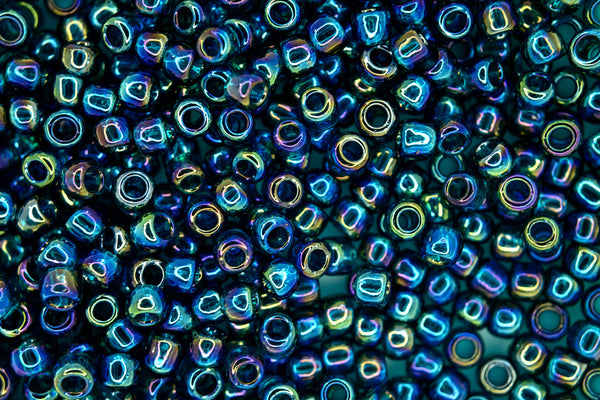 10g TOHO 6/0 Round Japanese Seed Beads 4mm 167BD Transparent Teal Rainbow Beadacious