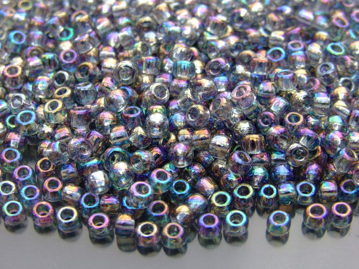 10g TOHO 6/0 Round Japanese Seed Beads 4mm 176 Transparent Black Diamond Rainbow Beadacious