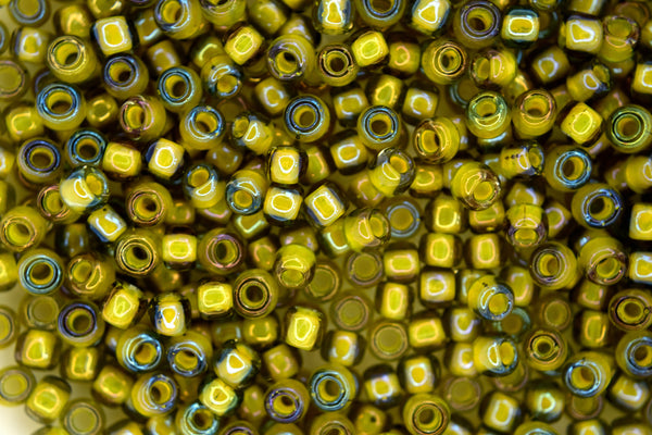 10g TOHO 6/0 Round Japanese Seed Beads 4mm 246 Inside Color Luster Black Diamond/Opaque Yellow Beadacious