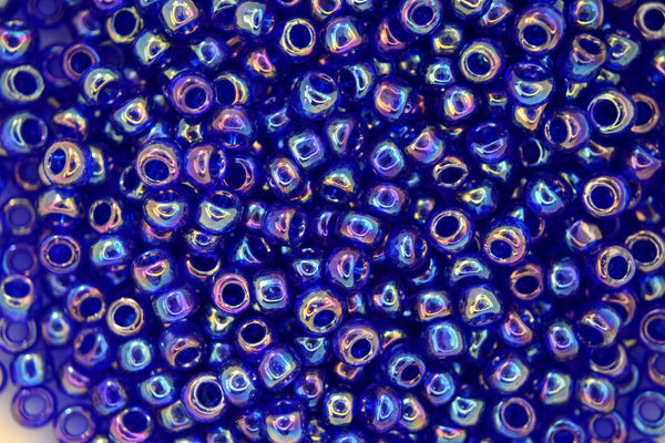 10g TOHO 6/0 Round Japanese Seed Beads 4mm 87 Transparent Cobalt Rainbow Beadacious