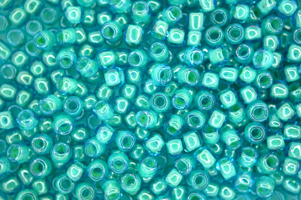 10g TOHO 6/0 Round Japanese Seed Beads 4mm 954 Inside Color Aquamarine/Light Jonquil Lined Beadacious