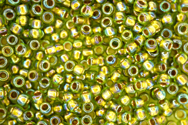 10g TOHO 6/0 Round Japanese Seed Beads 4mm 996 Gold Lined Peridot Rainbow Beadacious