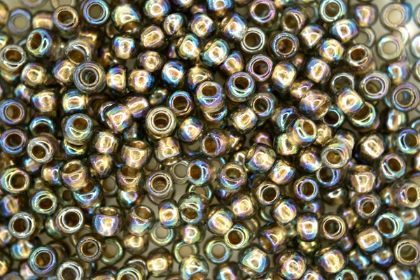 10g TOHO 6/0 Round Japanese Seed Beads 4mm 999 Gold Lined Black Diamond Rainbow Beadacious