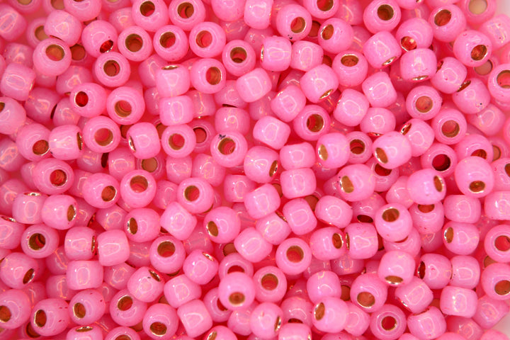 10g TOHO 6/0 Round Japanese Seed Beads 4mm PF2105 PermaFinish Silver Lined Milky Baby Pink Beadacious