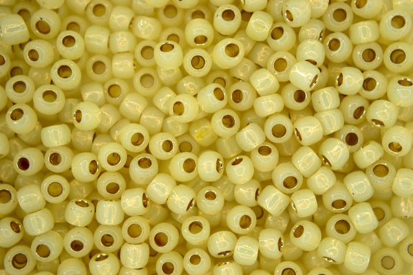 10g TOHO 6/0 Round Japanese Seed Beads 4mm PF2109 PermaFinish Silver Lined Milky Jonquil Beadacious