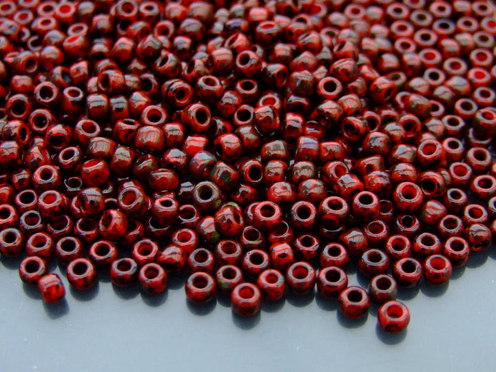 10g TOHO 6/0 Round Japanese Seed Beads 4mm Y304 HYBRID Pepper Red Picasso Beadacious