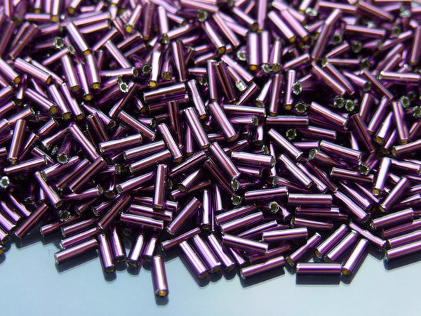 10g TOHO 6mm Bugle Japanese Seed Beads 26C Silver Lined Amethyst Beadacious