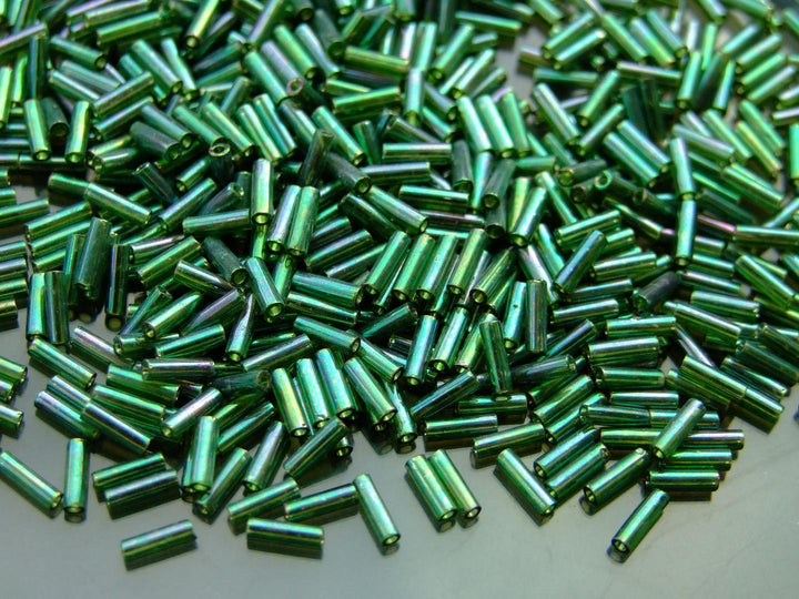 10g TOHO 6mm Bugle Japanese Seed Beads 322 Gold Luster Emerald Beadacious