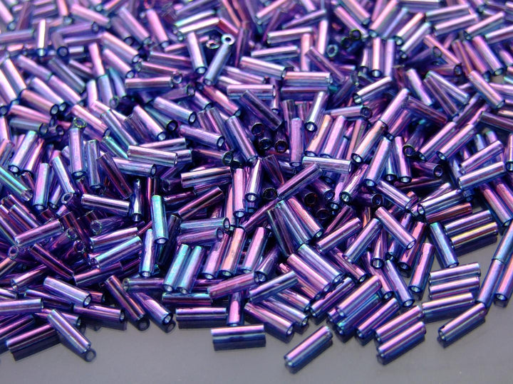 10g TOHO 6mm Bugle Japanese Seed Beads 327 Gold Lustered Mystic Purple Beadacious