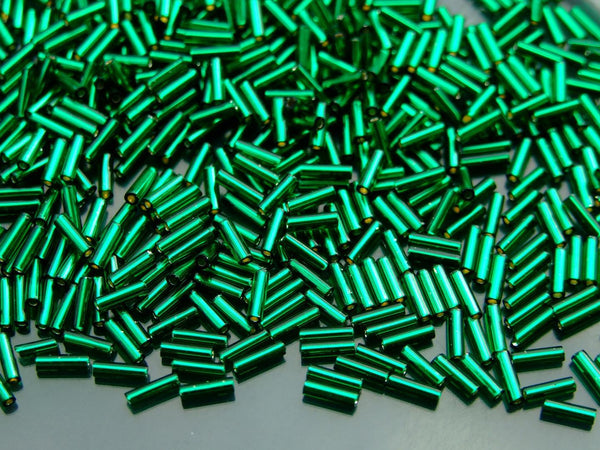 10g TOHO 6mm Bugle Japanese Seed Beads 36 Silver Lined Green Emerald Beadacious