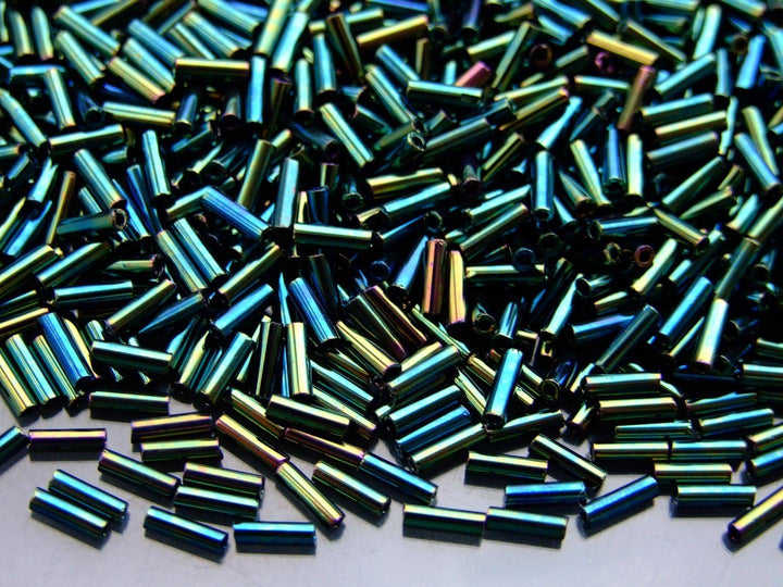 10g TOHO 6mm Bugle Japanese Seed Beads 84 Metallic Iris Green/Brown Beadacious