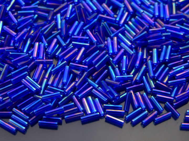 10g TOHO 6mm Bugle Japanese Seed Beads 87 Transparent Cobalt Rainbow Beadacious