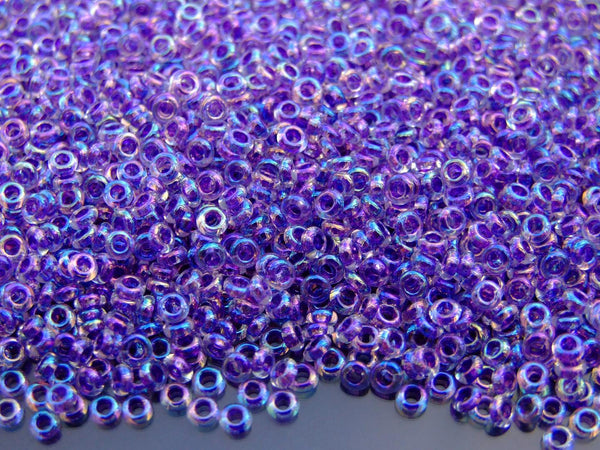 10g TOHO 8/0 Demi Japanese Seed Beads 3mm 774 Inside Color Rainbow Crystal/Grape Lined Beadacious