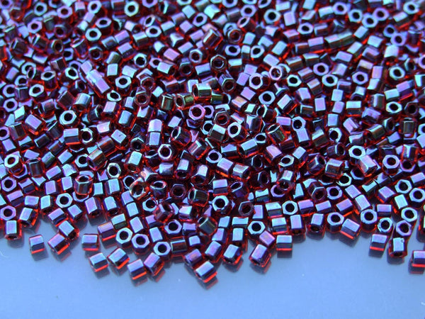 10g TOHO 8/0 Hexagon Japanese Seed Beads 3mm 400 Inside Color Rainbow Ruby/Jet Lined Beadacious