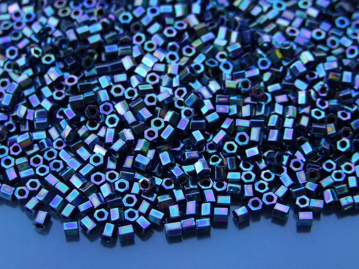 10g TOHO 8/0 Hexagon Japanese Seed Beads 3mm 86 Metallic Rainbow Iris Beadacious